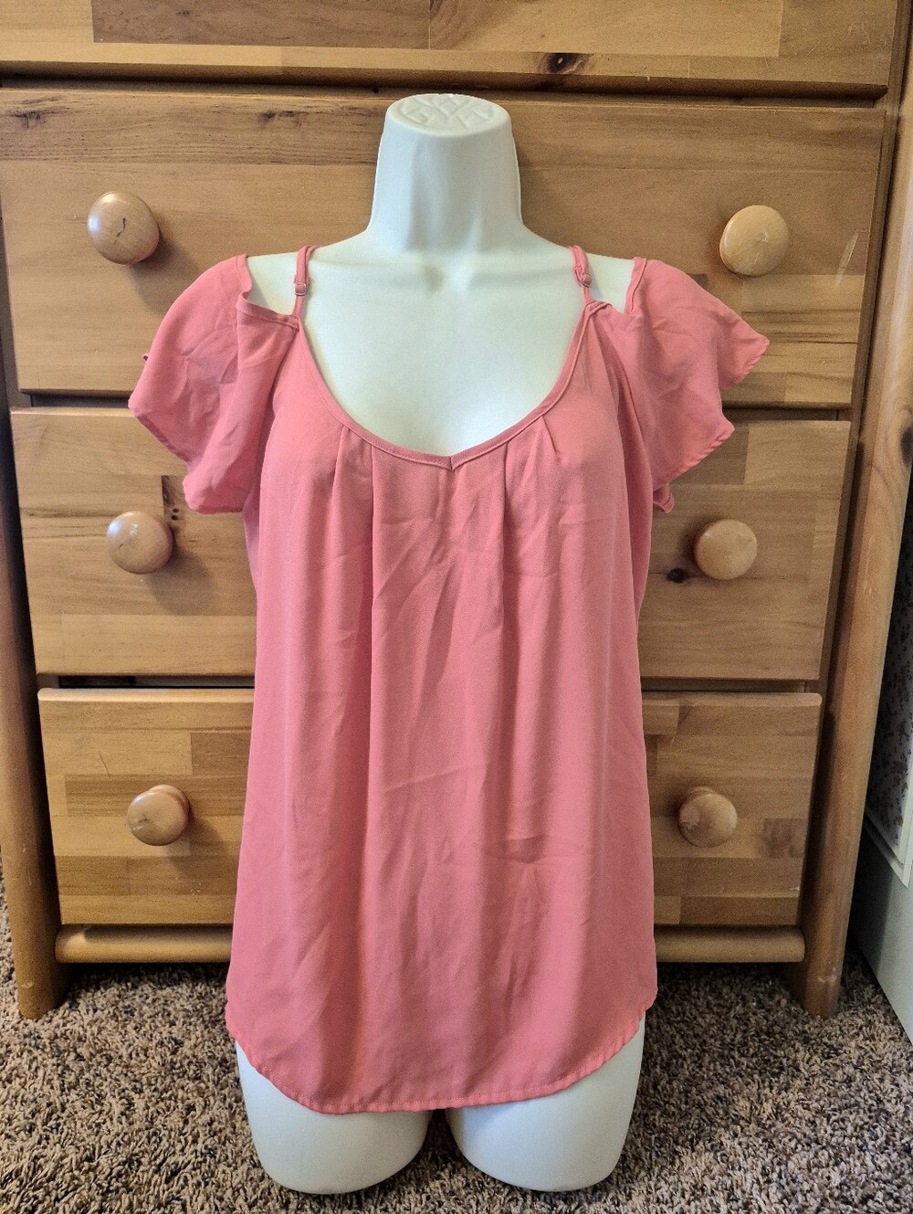 Octavia Coral Pink Cold-Shoulder Flutter Camisole Size S